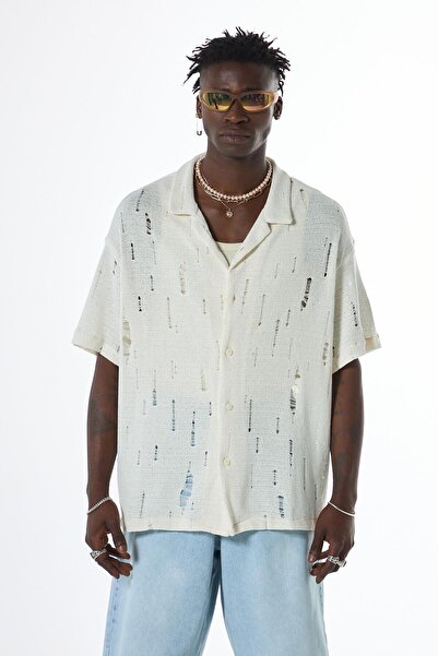 VAMOSCLO Оверсайз трикотажна сорочка з отворами, екрю