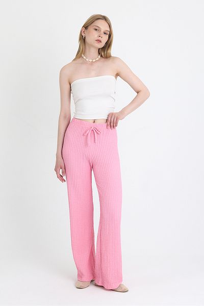 Rays Pink Wide Leg Draped Wrinkle Fabric Trousers 326