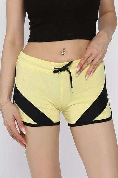 GÜLSELİ Mini pantaloni scurți imprimați pentru femei cu dungi galbene deschise