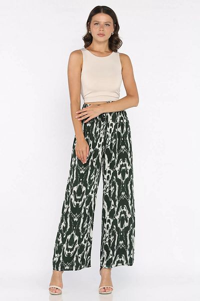 GÜLSELİ Khaki Waist Elastic Viscose Walking Pants