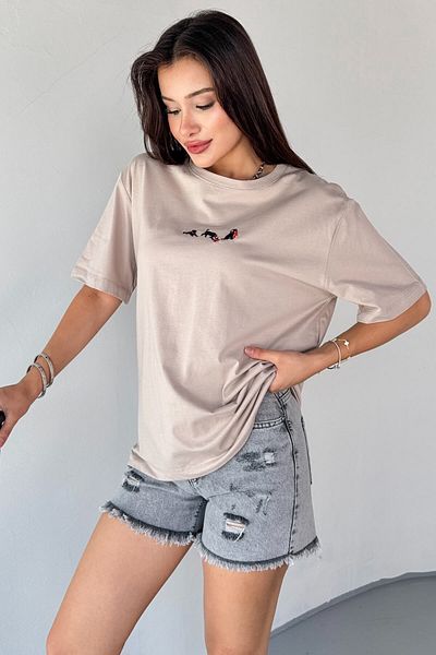 Cappmoda T-912 Mink Dog Embroidered Crew Neck T-Shirt