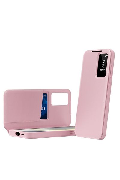 SKYDDAR INNOVATION Husă pentru Samsung Galaxy A55 5G, cu portofel și SmartView, Premium, set de stickere, roz
