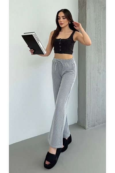 THIFF GYMWEAR Waterway Women's Striped Pants with Side Pockets and Lace-Up Waist