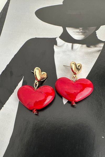 Modex Metal Red Acrylic Dangle Heart Earrings (3cm)