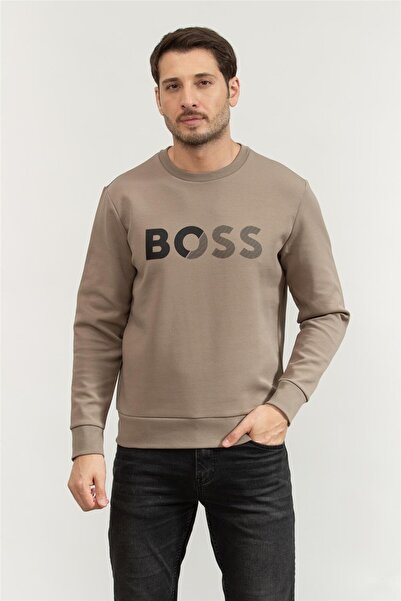 BOSS Erkek Regular Fit Yuvarlak Yaka Pamuklu Uzun Kollu Haki Sweatshirt 50535117-334