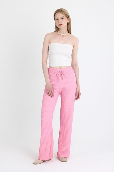 Rays Pink Wide Leg Draped Wrinkle Fabric Trousers 326