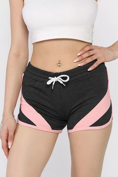 GÜLSELİ Anthracite Piping Women's Printed Mini Shorts