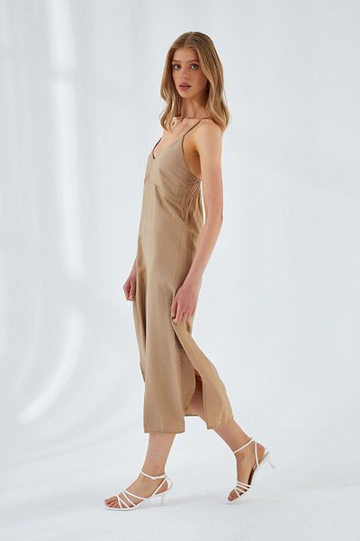 Mixray 4252 Women's Rope Strap V-Neck Dress Mink