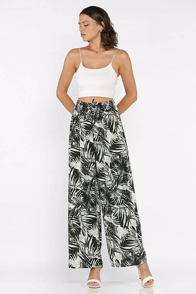 GÜLSELİ Khaki Patterned Viscose Walking Pants