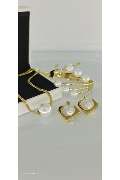 SONES İnci Detaylı Çelik Takı Seti Kararmaz Özel Takı Kutusunda