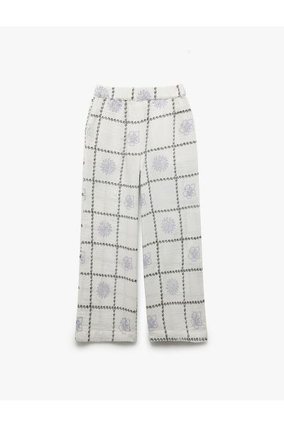 Koton Patterned Cotton Trousers with Elastic Waist