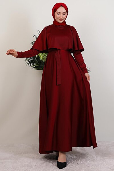 GİYZAMİLA Mona Cape Dress Burgundy