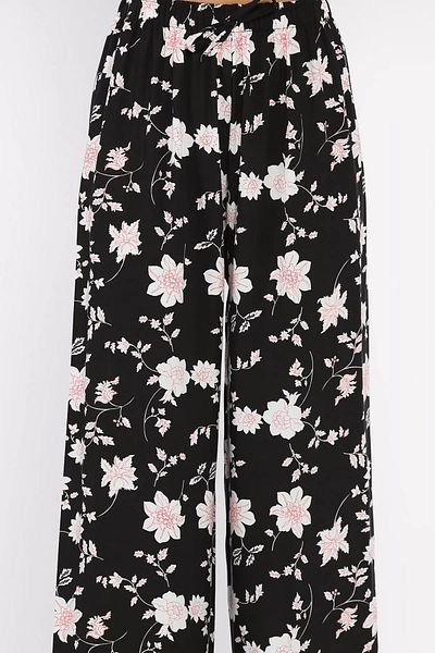 GÜLSELİ Black Women's Floral Patterned Viscose Walking Pants