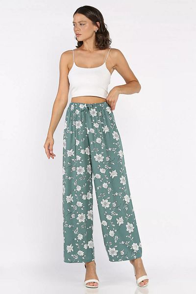 GÜLSELİ Mint Women's Floral Patterned Viscose Walking Pants