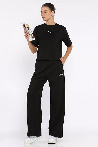 GÜLSELİ Black Women's Grass Palazzo Trousers T-Shirt Double Set