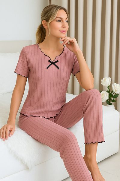 BELLA NOTTE Dusty Rose Cotton Short Sleeve Pajama Set