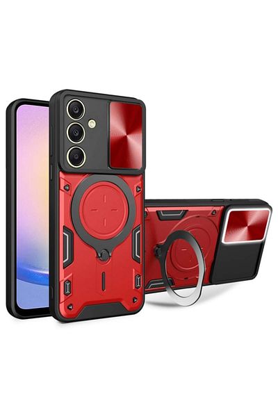 SKYDDAR INNOVATION Case for Samsung Galaxy A25 5G, CamGuard Pro, Magnetic Ring, Camera Protection, sticker set, Red