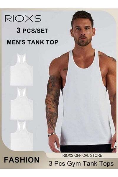 RIOXS Men's 4 Pack Workout Gym Tank Tops Running Bodybuilding Training Sleeveless T-Shirt Underwear Vest