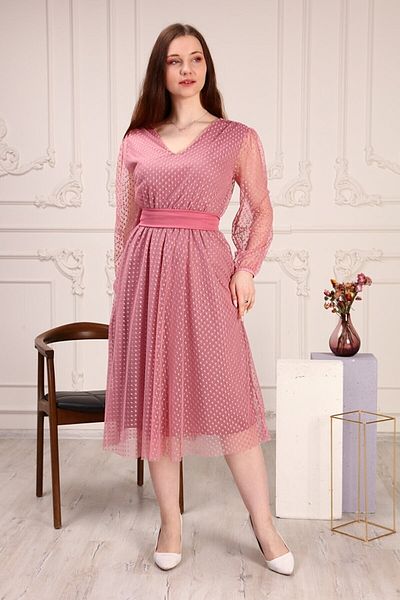 thezkscom Powder Lined Polka Dot Tulle Plus Size Belted Dress Sk