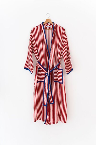 Little Koala %100 Pamuk Müslin Çizgili Kuşaklı Kimono Kaftan Sabahlık - Anne ...