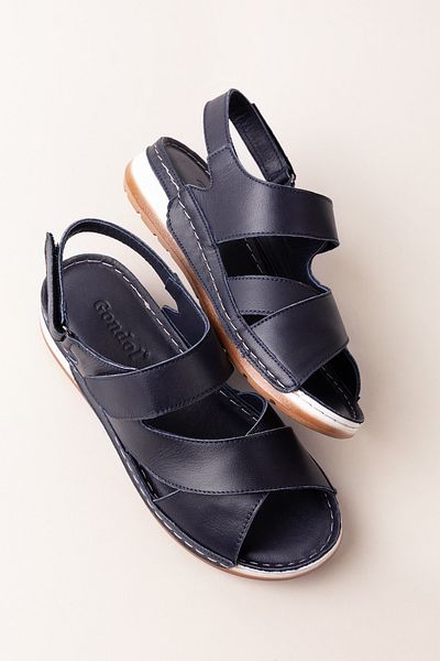 Gondol Women's Genuine Leather Anatomical Sole Sandals Iz.4601 Navy Blue
