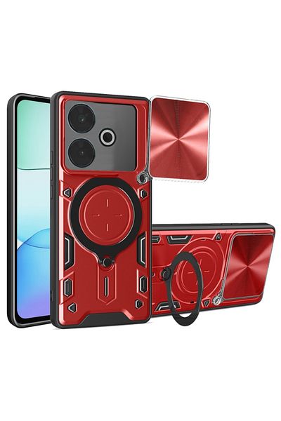 SKYDDAR INNOVATION Case for Xiaomi Redmi 13 / Poco M6 4G, CamGuard Pro, Magnetic Ring, sticker set, Red