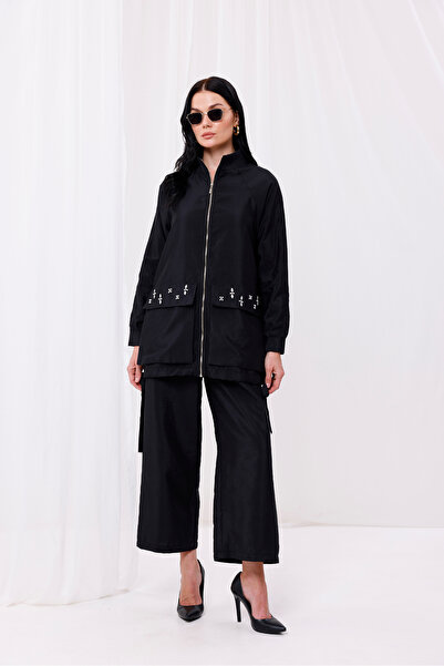 Jupe Kadın Modal Kumaş Taş İşlemeli Çift Cepli Kap 9260