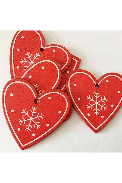 HEIGOO Set of 10 HEIGOO hearts, wood, red/white, 48 x 50 mm