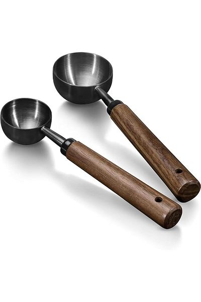 COOYA 2 Coffee Spoons,1 (15ml) or 1 (30ml), 304 Stainless Steel,Milk Powder Spoon with Walnut Handle