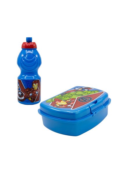 AVENGERS Set of 400 ml water bottle and sandwich box, multicolor, plastic, BPA-free, Avengers