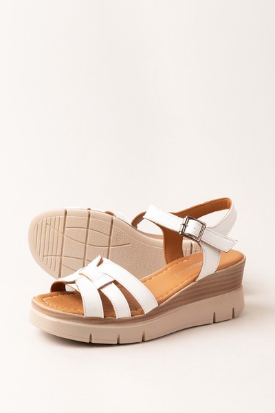 Gondol Hakiki Deri Dolgu Topuklu Günlük Sandalet mlk.5501 Beyaz