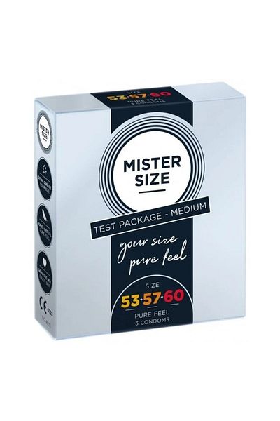 Mister Size Pure Feel Condoms, Set 53-57-60 mm, 3 Pieces