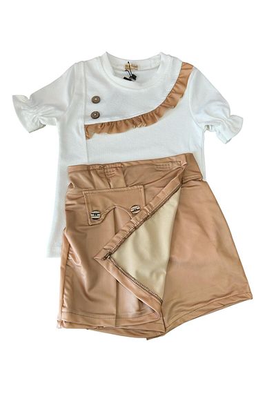 Kamex Girls' Set with Leather Shorts Skirt and Short Sleeve T-Shirt