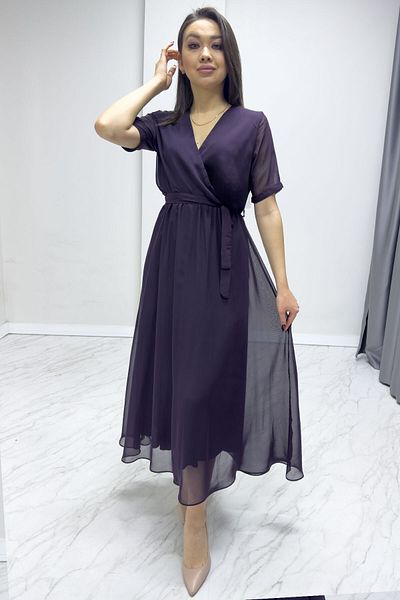 thezkscom Short Sleeve Lined Plus Size Chiffon Dress Black, Burgundy, Khaki, White, Green, Flower Pot, Red, Purple
