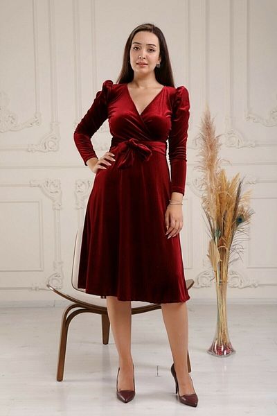thezkscom Burgundy Watermelon Sleeve Padded Imported Large Size Belted Velvet