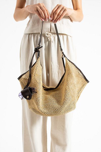 Night Melina Model Women's Hand and Shoulder Bag with Straw Glasses Apparatus