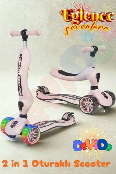 DeYiDo 2 in 1 Seated 3 Wheel Led Lighted Children's Scooter Height Adjustable Fun Skateboard Scooter