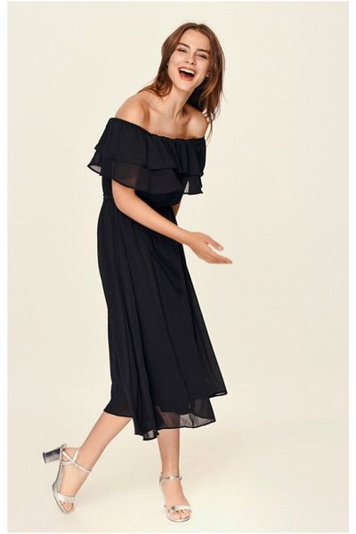 thezkscom Black Madonna Collar Midi Length Belted Dress
