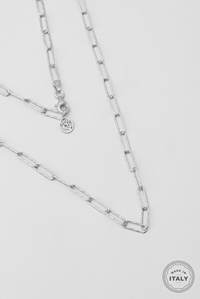 So CHIC... İtalyan Bianca 18 Ayar Beyaz Altın Kaplama 55 Cm Gümüş Zincir Kolye