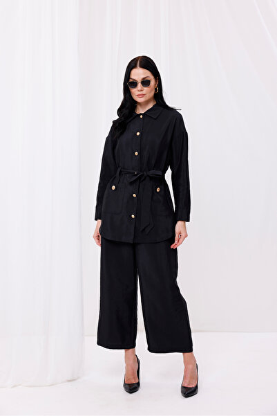 Jupe Kadın Modal Kumaş Gold Düğme Detaylı Kuşaklı Kap 9259