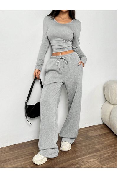 CANDERO Women's Gray Baggy Battal Plus Size Sportswear Quality Loose Fit Stretchy Comfortable Fabric Sweatpants Yus