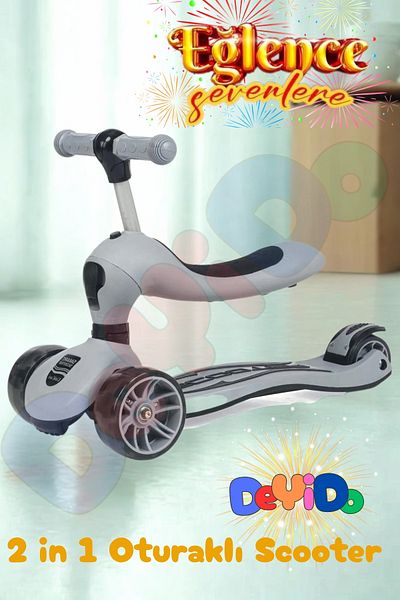 DeYiDo 2 in 1 Seated 3 Wheel Led Lighted Children's Scooter Height Adjustable Fun Skateboard Scooter