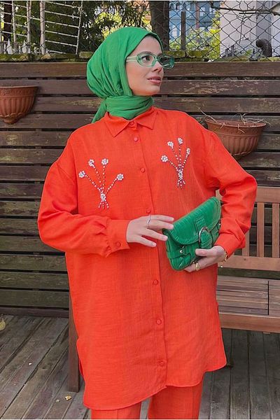 Moda Rosa 25Y3083 - Orange - Beaded Jacquard Suit