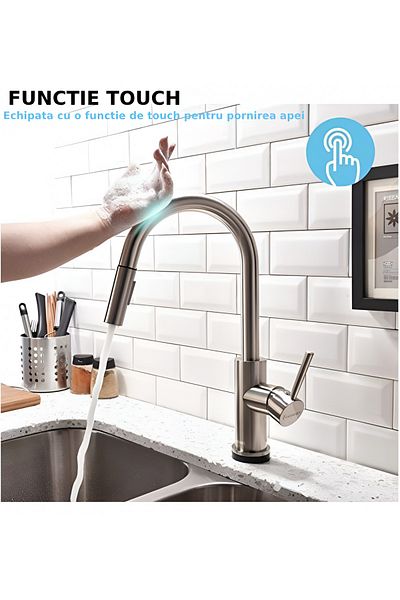 CLAUSTEEL professional kitchen sink mixer, Touch control, 360° rotation, Pull-out shower