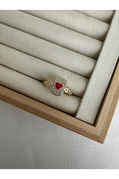 ringbox Gold Red Heart Plate Ring