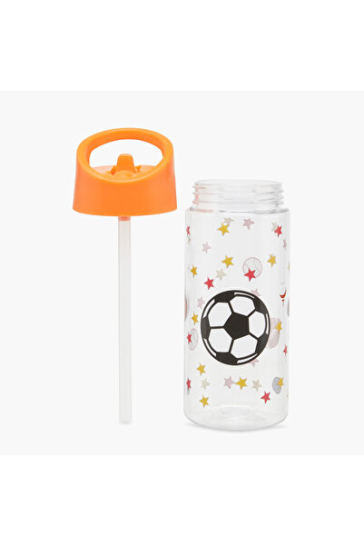 GLOO Football Print Water Bottle with Straw and Handle - 420 ml