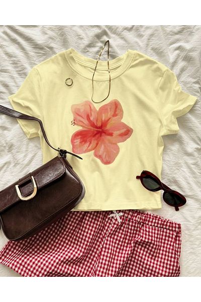 Touz Moda Μπλούζα Baby Tee Red Flower με στάμπα σώματος