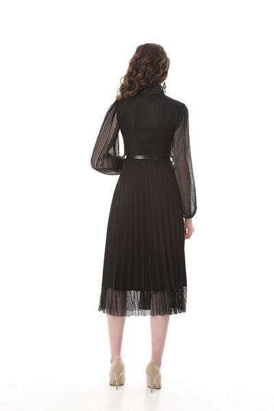 the ZKS Mcg Women's 540 Button and Collar Detailed Lace Pleated Dress 57834