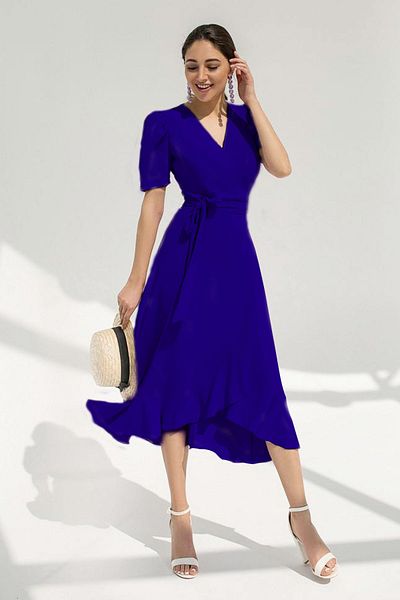thezkscom Saks Valon Belted Midi Short Sleeve Dress