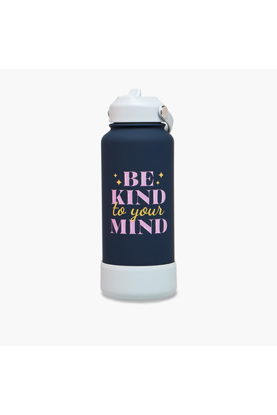 Lifestyle Slogan Print Stainless Steel Sipper Water Bottle with Handle - 1 L